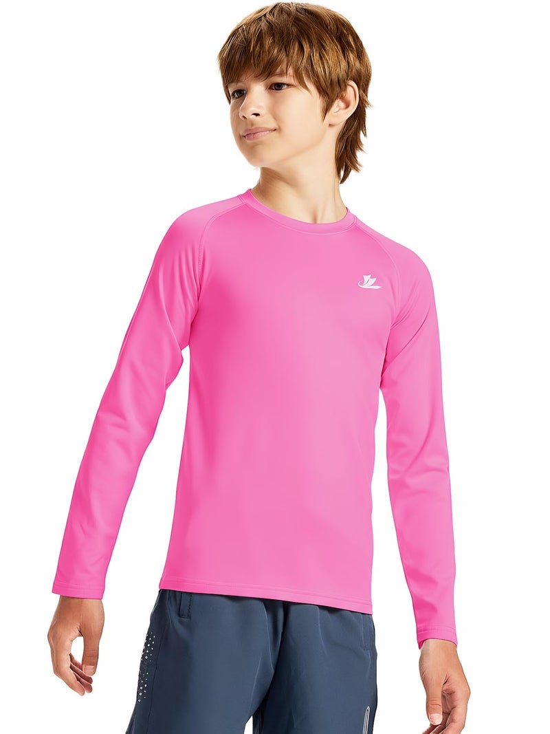 DEVOROPA Youth Boys Compression Shirt Long Sleeve Football Baseball Undershirt Quick Dry Sports Baselayer Pink L - Image 2